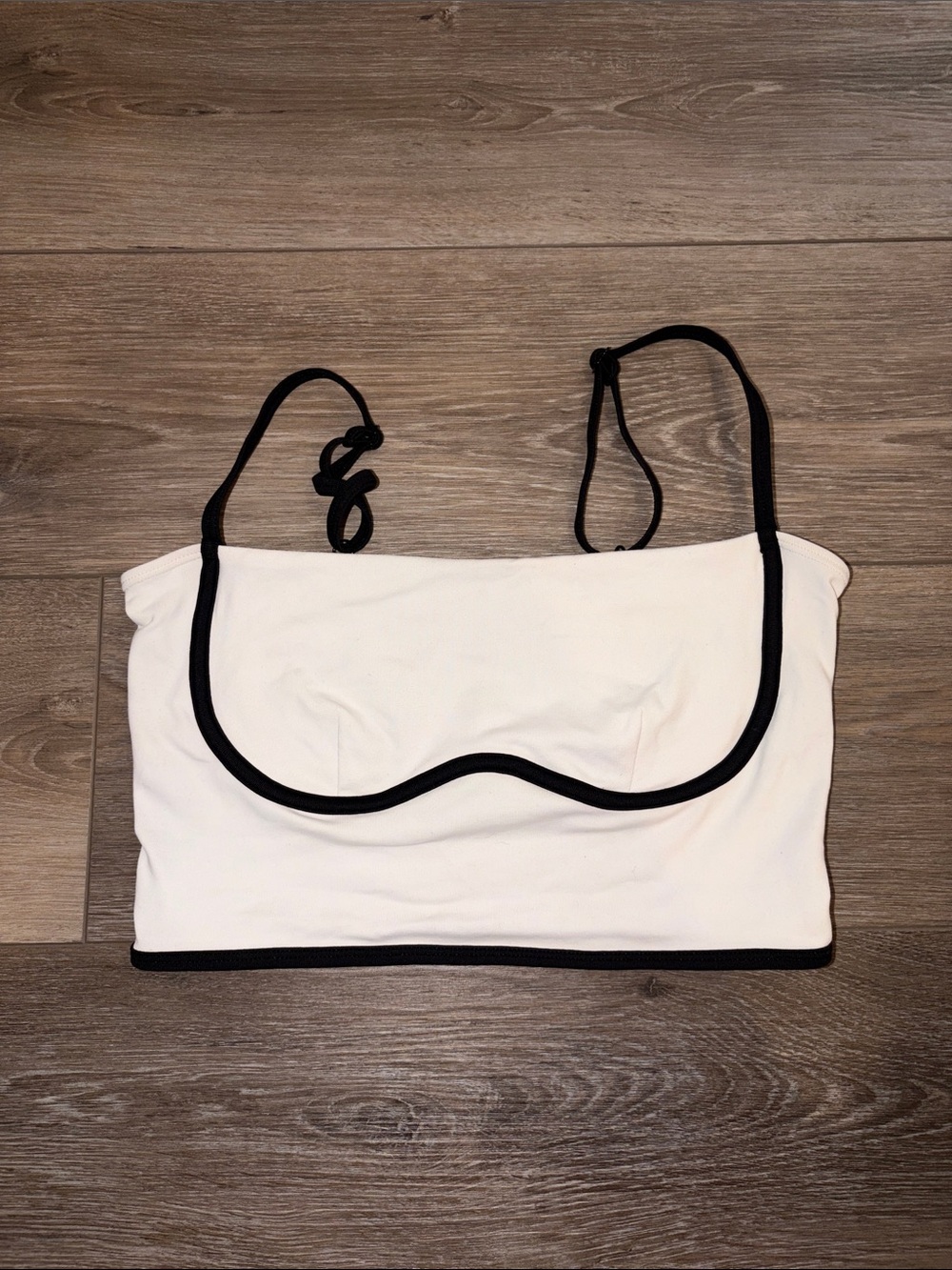 ALO Yoga White Crop Tank with Black Trim and Straps